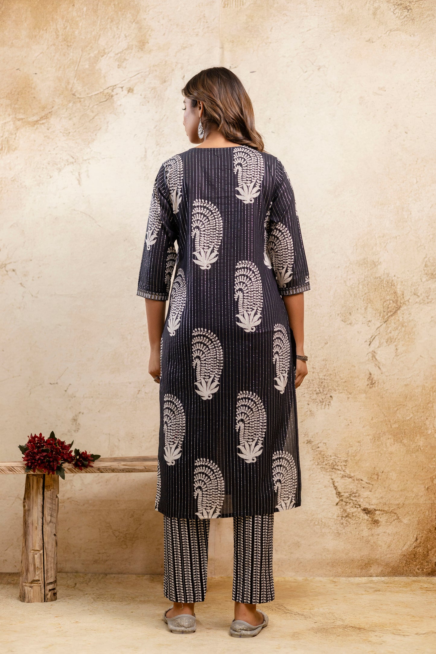 Navy blue printed kurta set