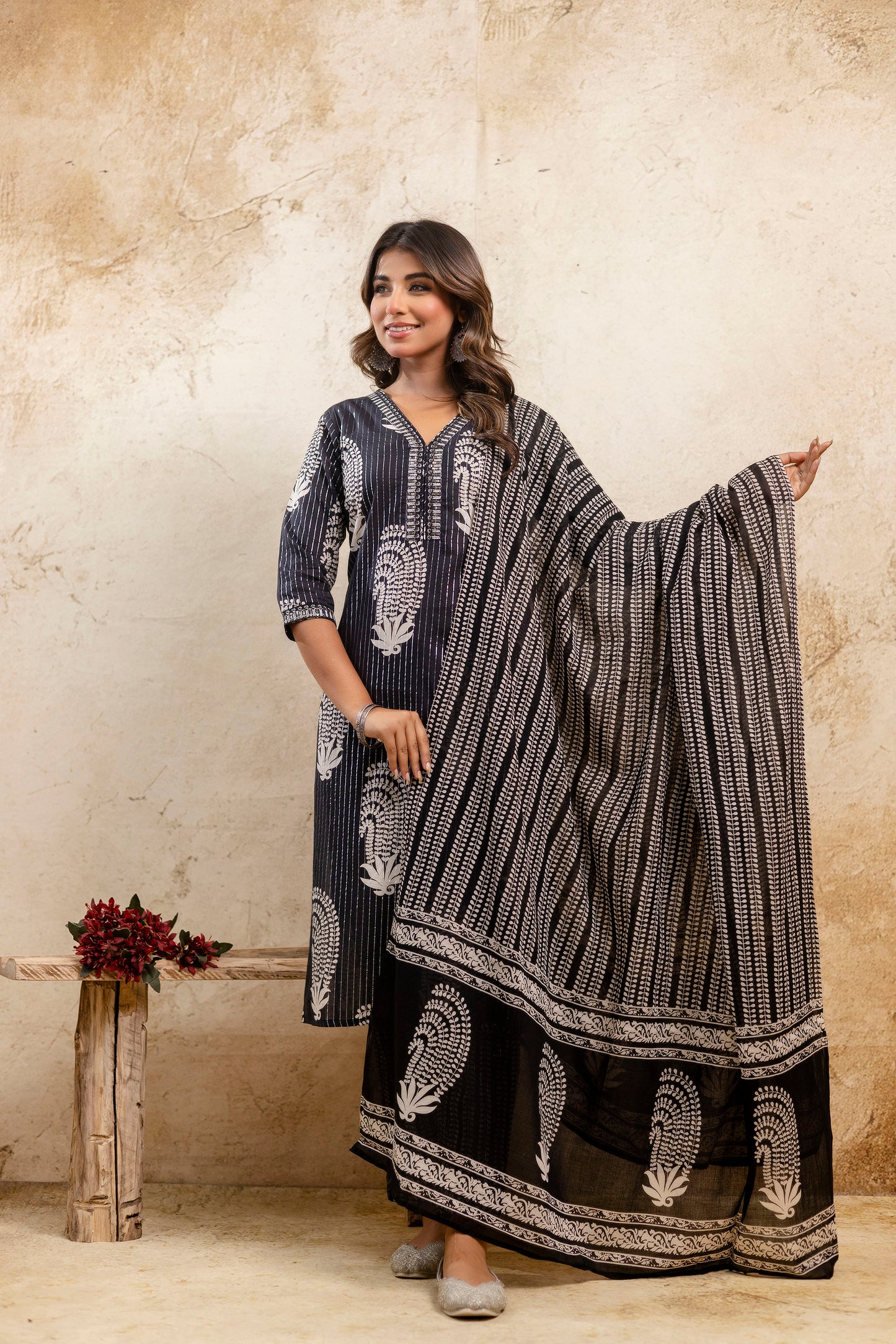 Navy blue printed kurta set