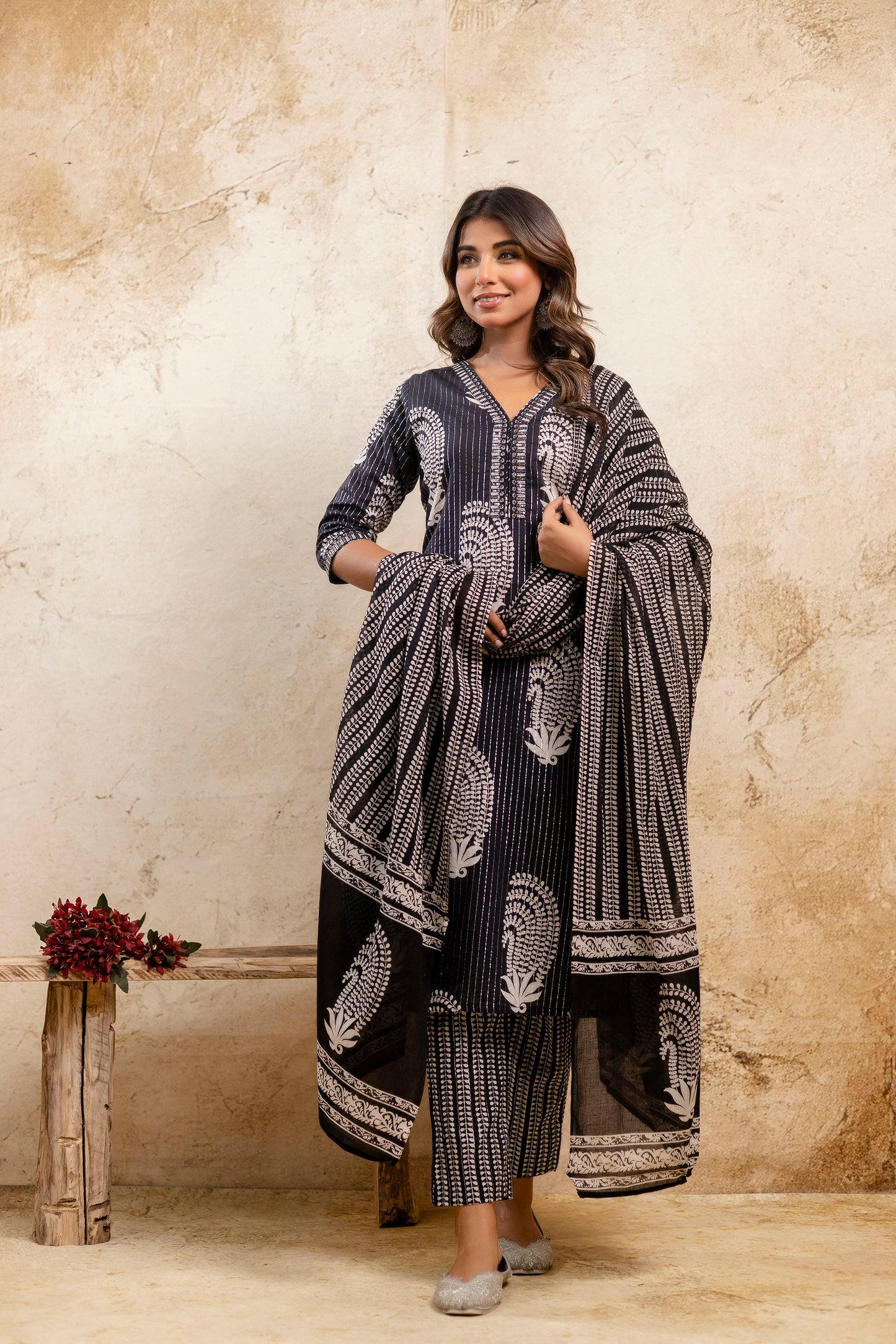 Navy blue printed kurta set
