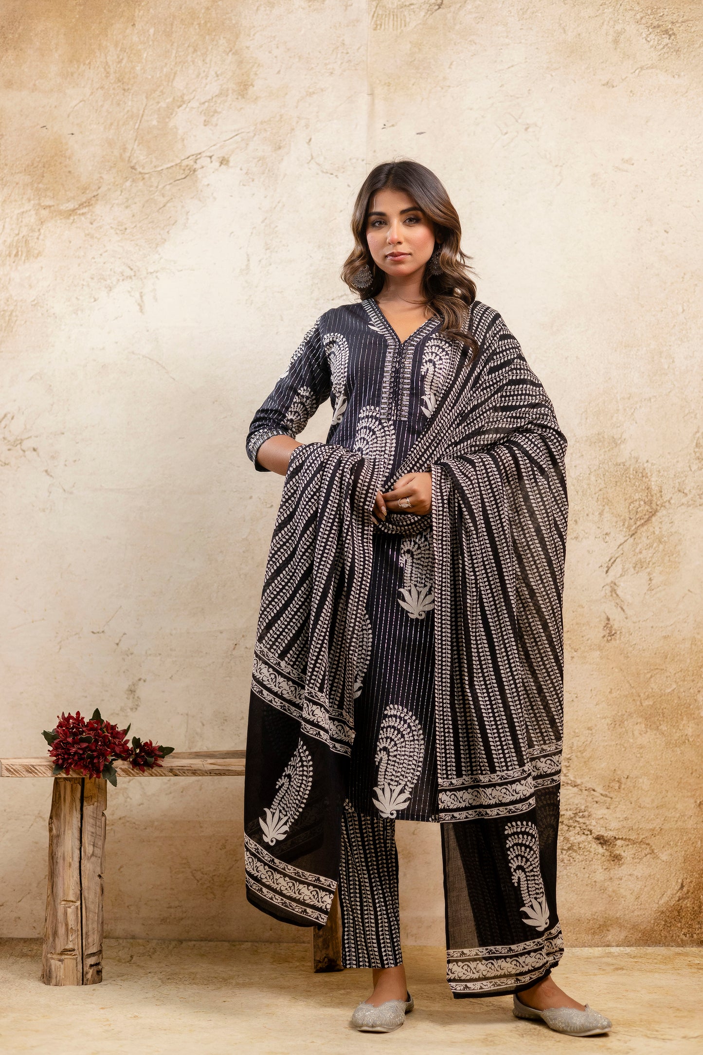 Navy blue printed kurta set