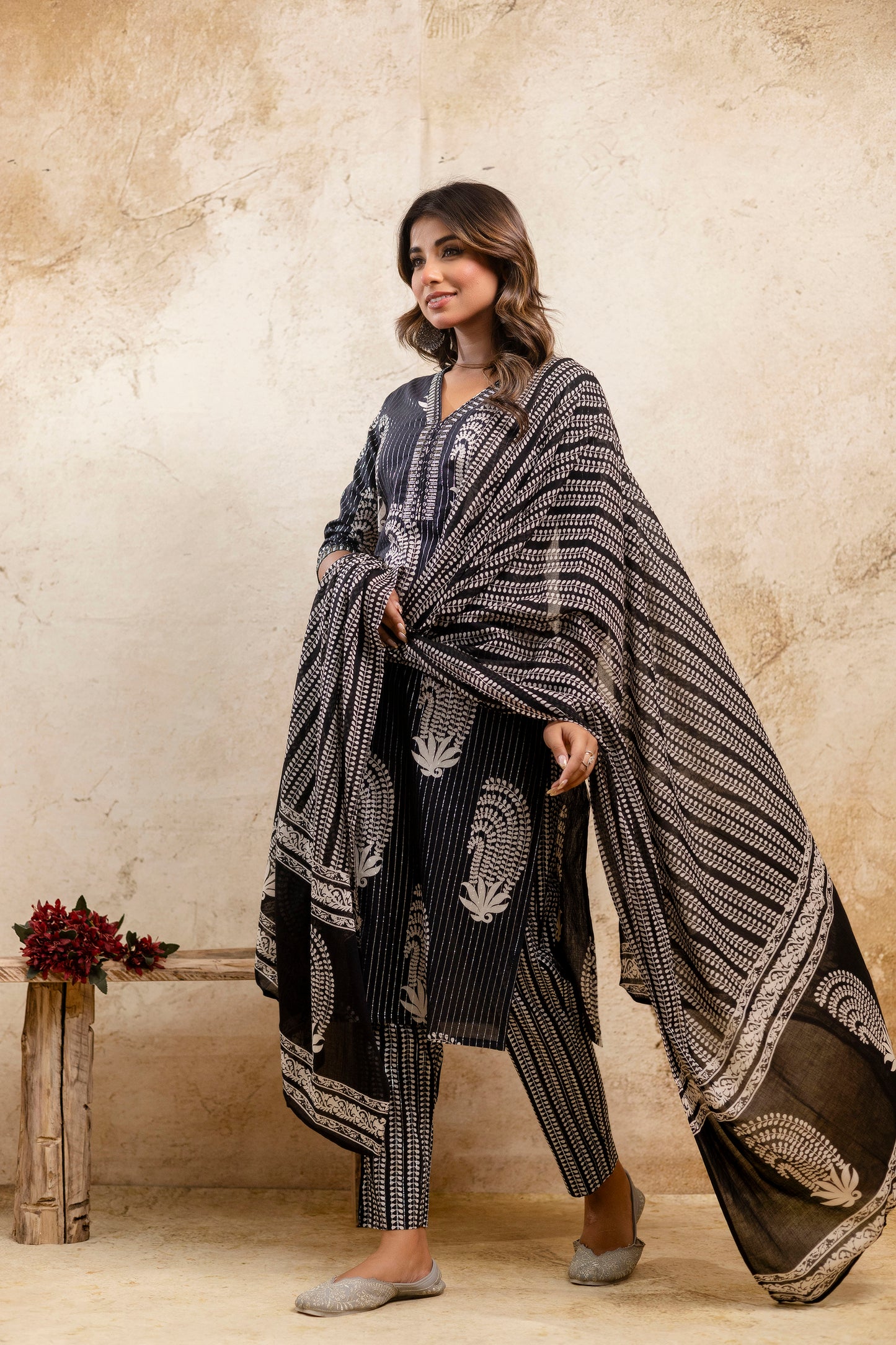 Navy blue printed kurta set