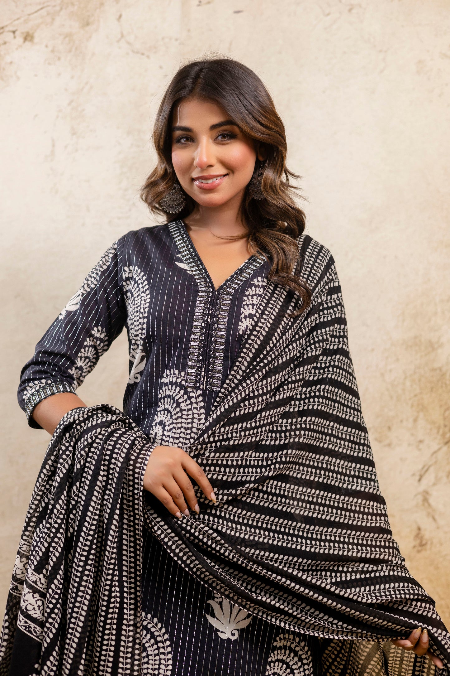 Navy blue printed kurta set
