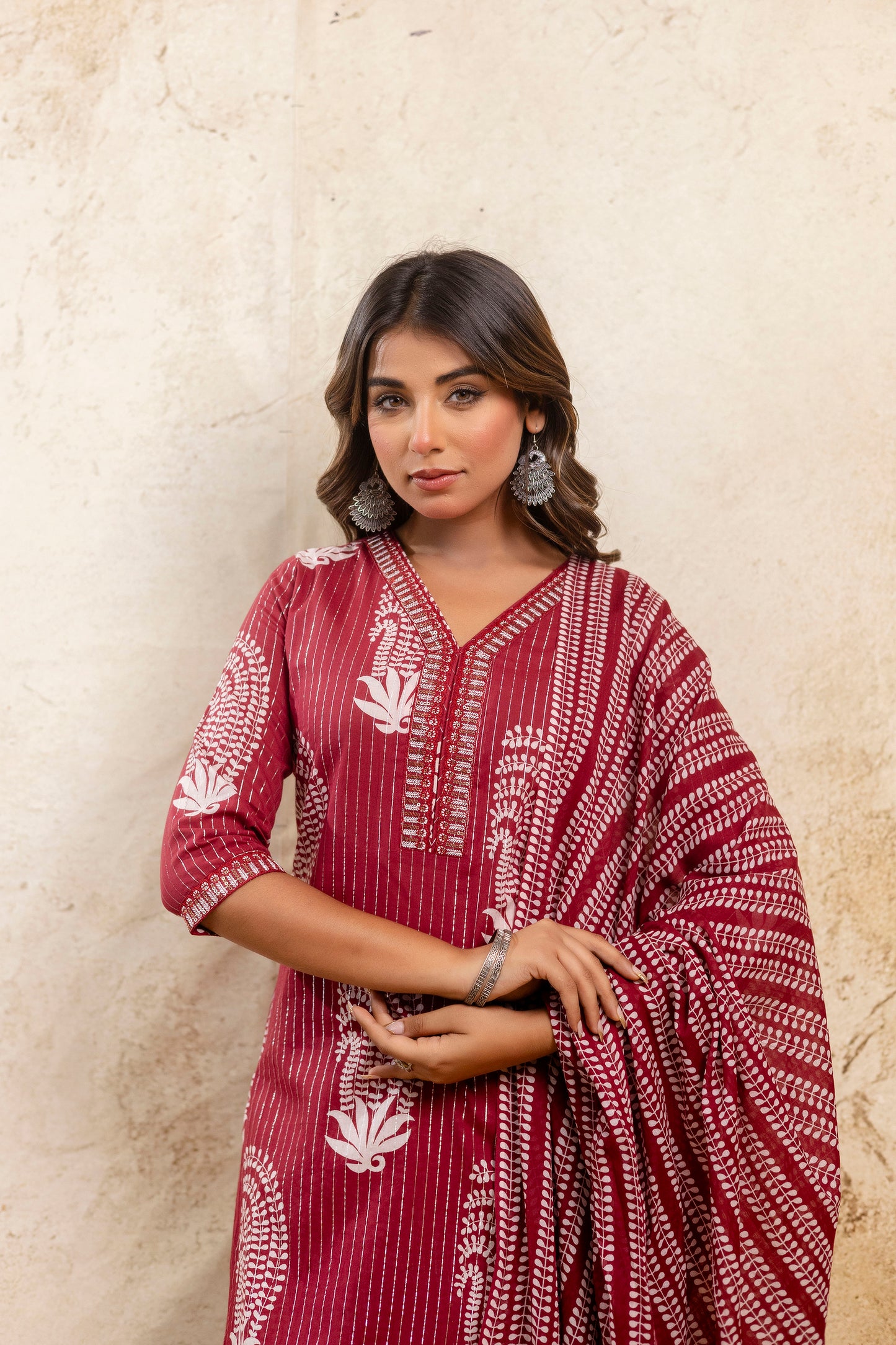 Red printed kurta set