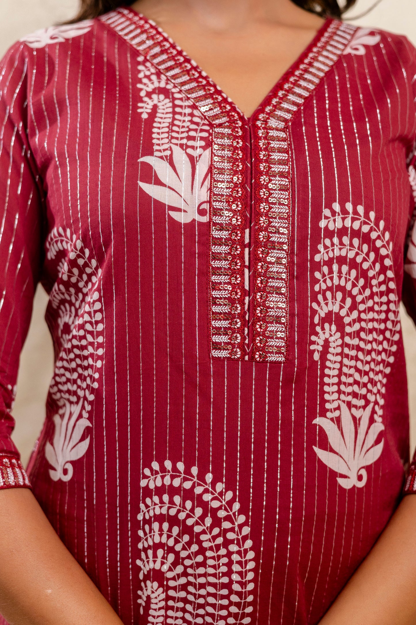 Red printed kurta set