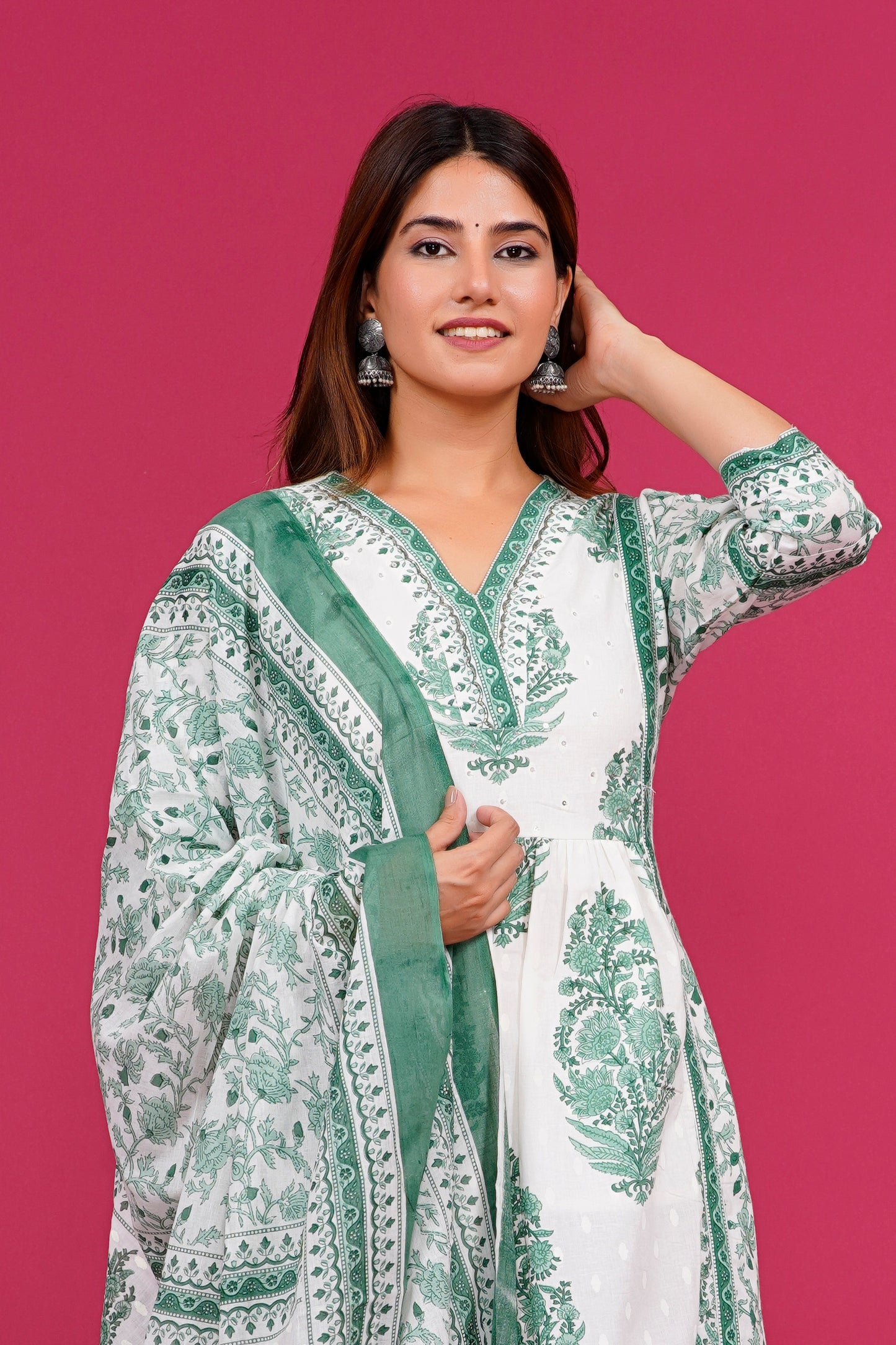 White And Green Kurta Set