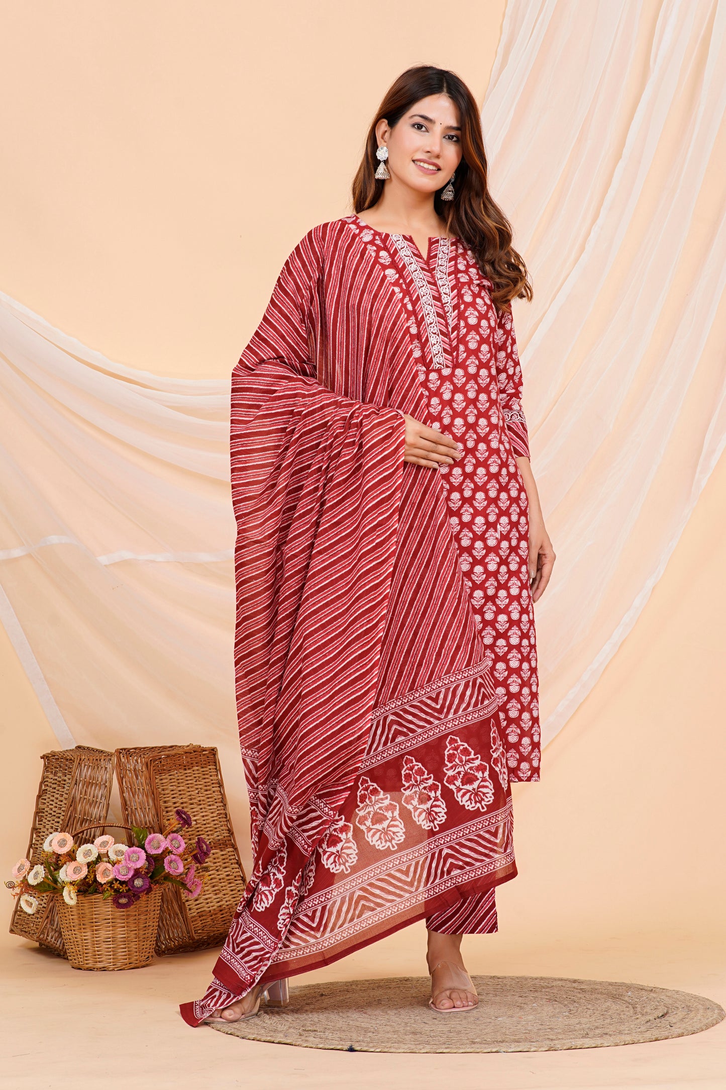 Red Rajasthani Kurta Set