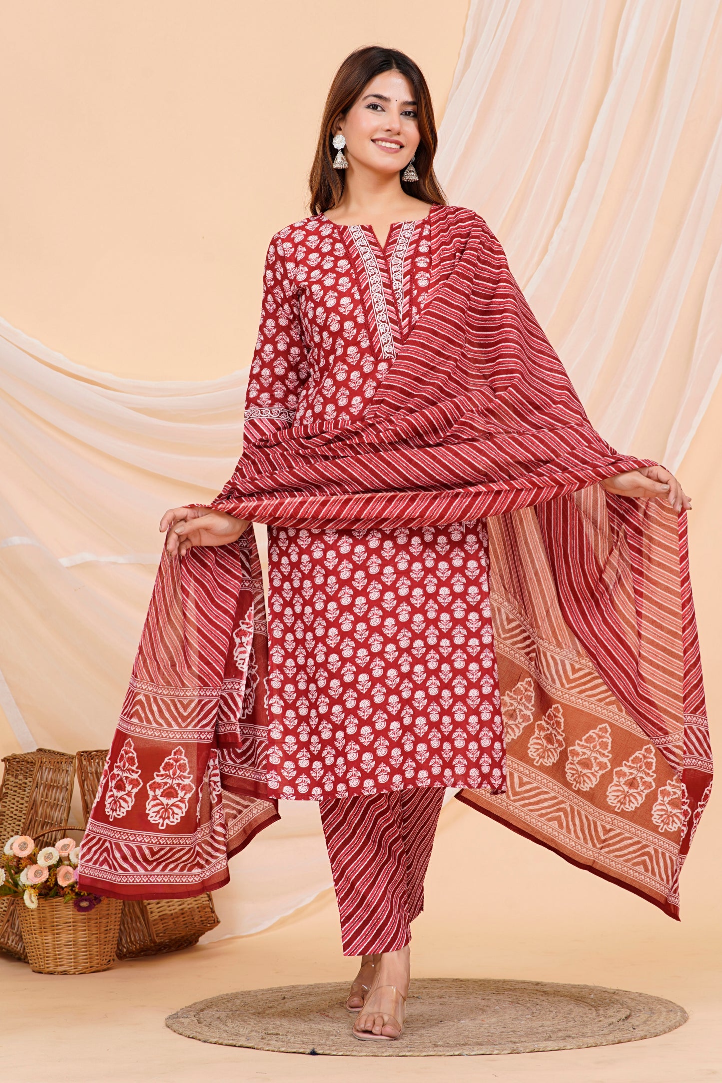 Red Rajasthani Kurta Set