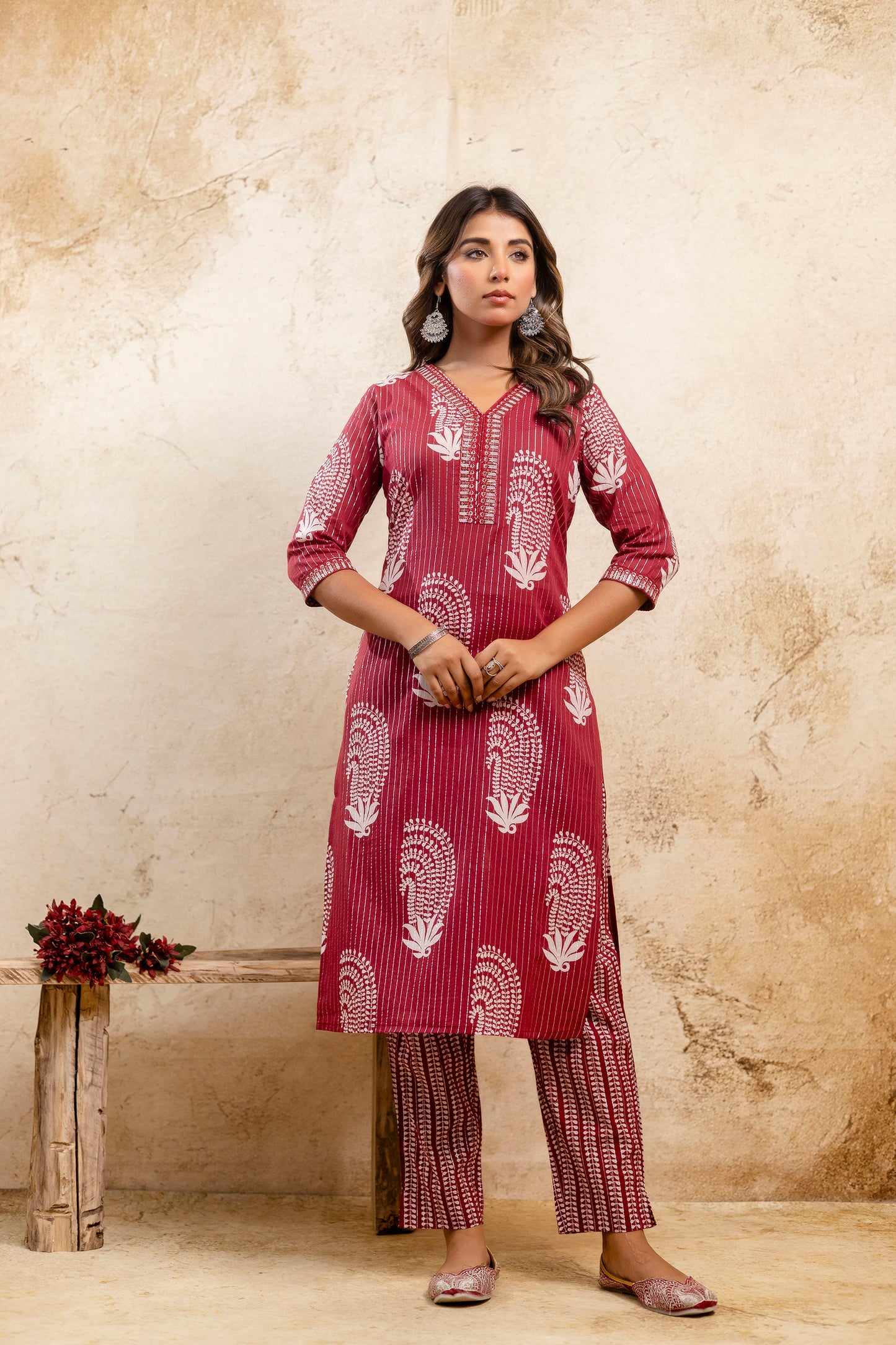 Red printed kurta set