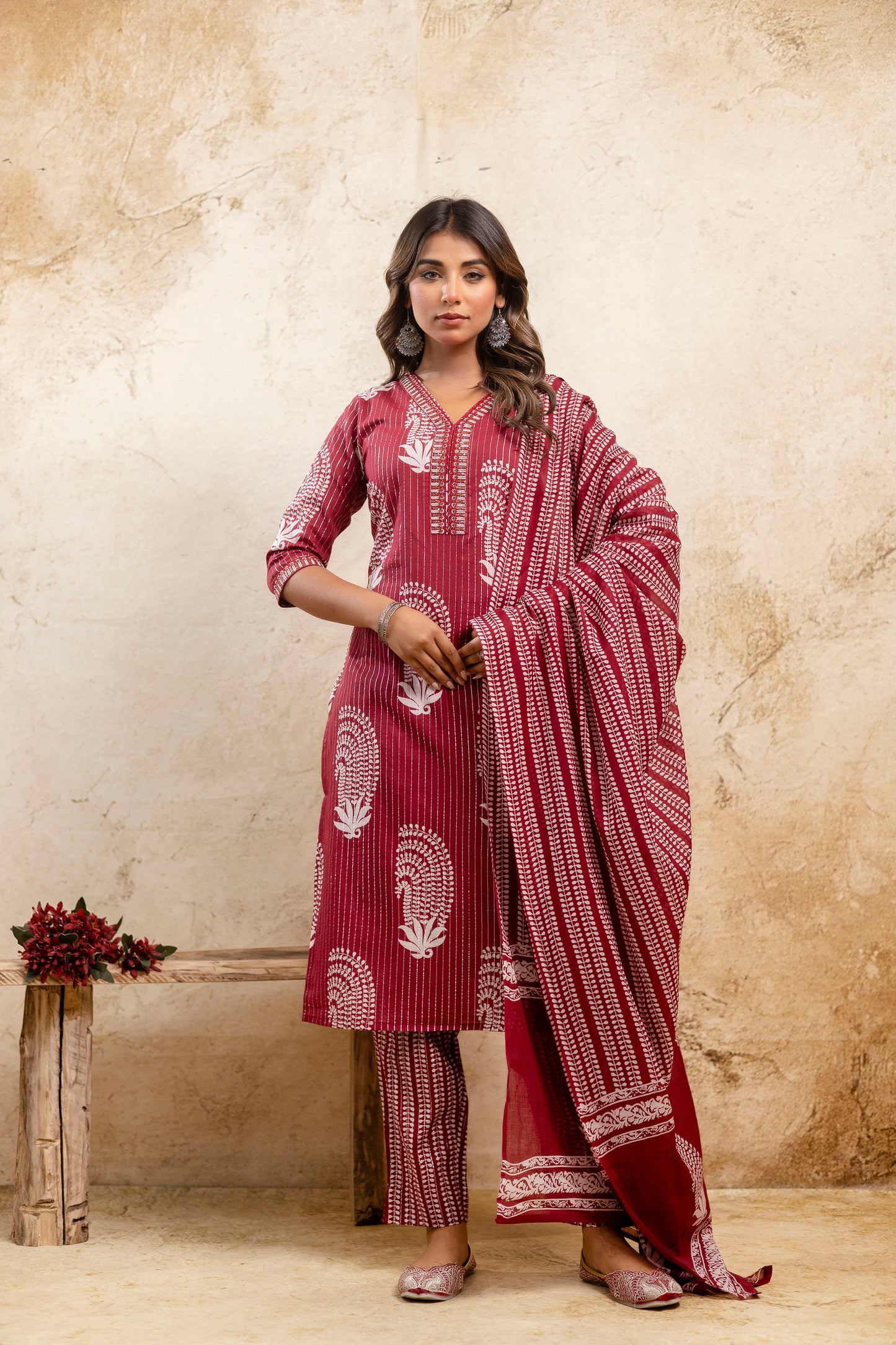 Red printed kurta set