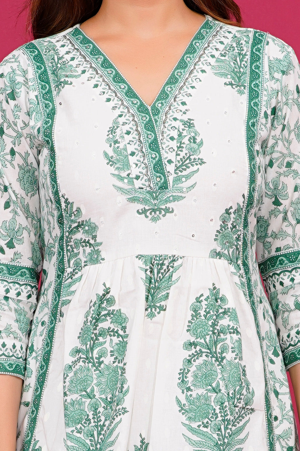 White And Green Kurta Set