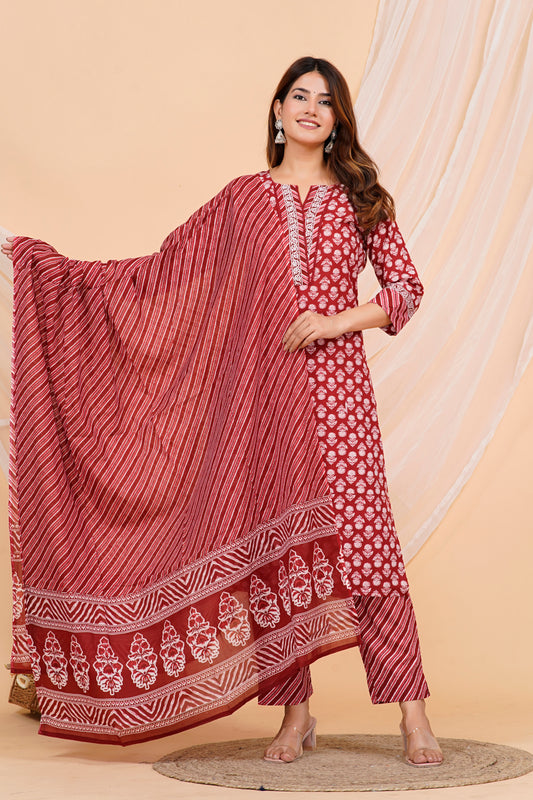 Red Rajasthani Kurta Set
