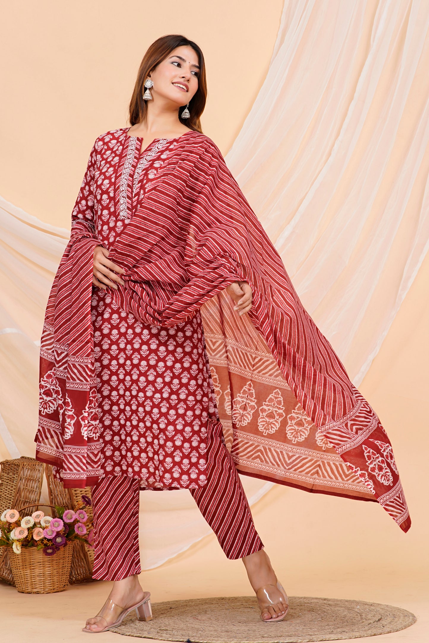 Red Rajasthani Kurta Set