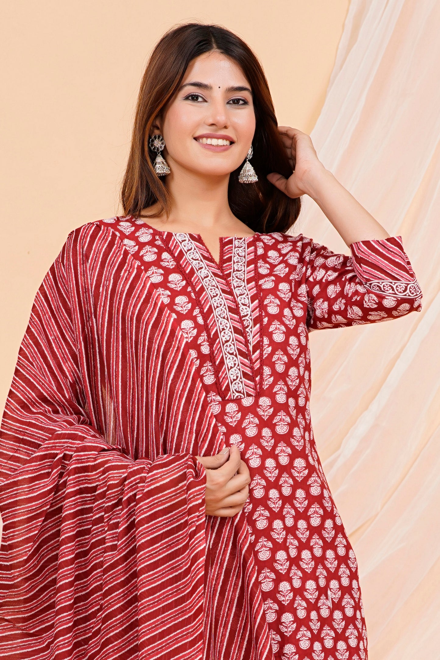 Red Rajasthani Kurta Set