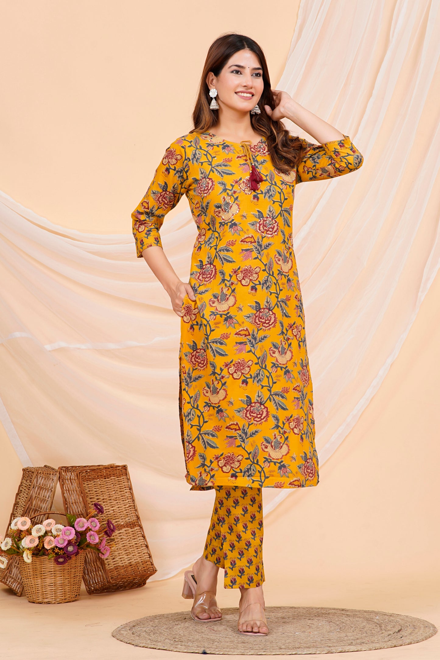 Yellow Pattern Kurta Set