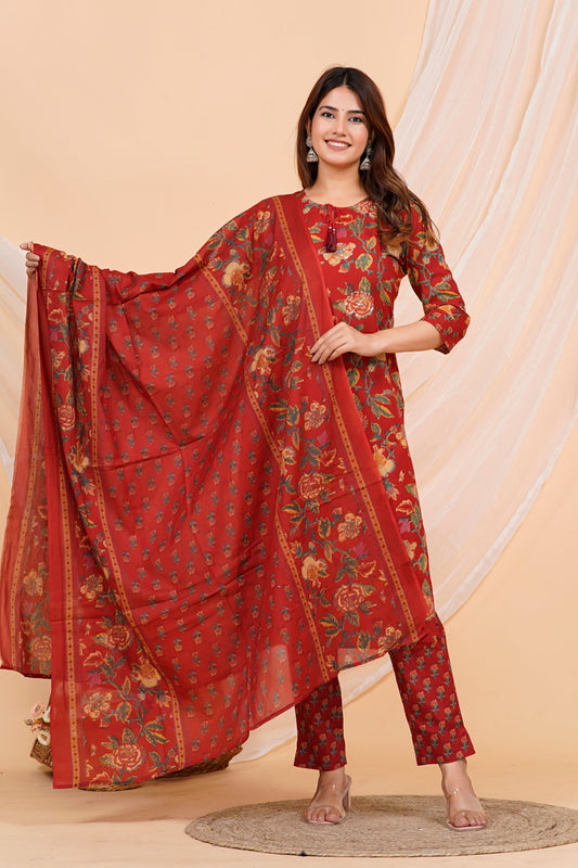 Red Pattern Kurta Set
